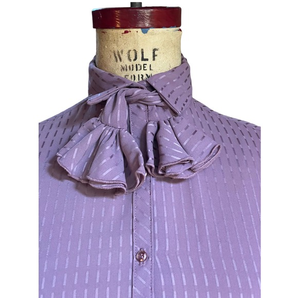 Saks Fifth Avenue Womens Button Down Shirt Purple Long Sleeve Ruffle Neck 6 - Picture 2 of 7